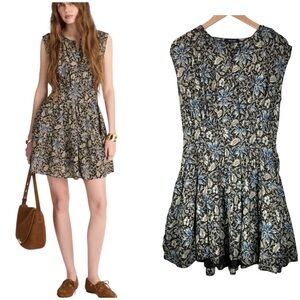 Madewell Gathered Button Front Mini Dress MEDIUM Dark Carob Floral Size NWT